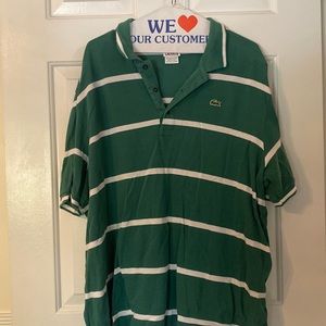 Lacoste Mens Green and White Striped Polo. Size 7 (XXL)